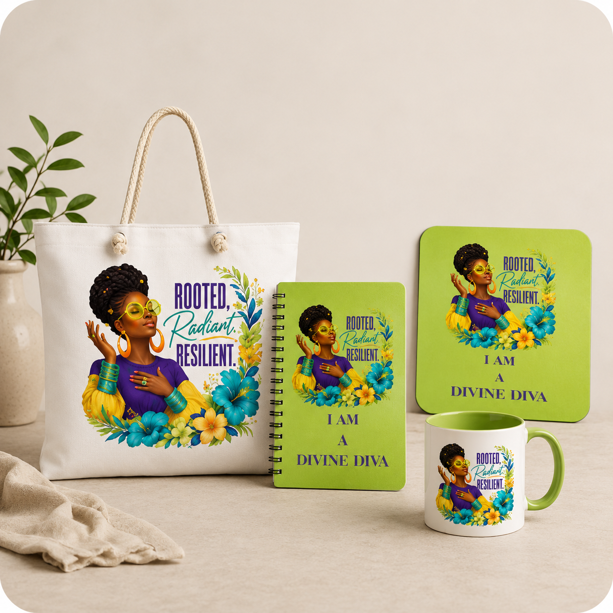 Personalized tote bag, notebook, mug, and accessories by Kisa's Limitless Creations