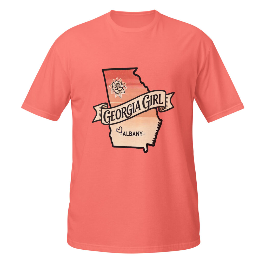 Coral Georgia Girl T-shirt with custom printed design